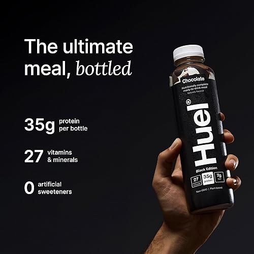 Huel Black Edition Chocolate Ready-to-Drink Meal Replacement - 35g Protein, 27 Vitamins, Vegan, Gluten-Free - 16.9 Fl Oz (12 Pack)