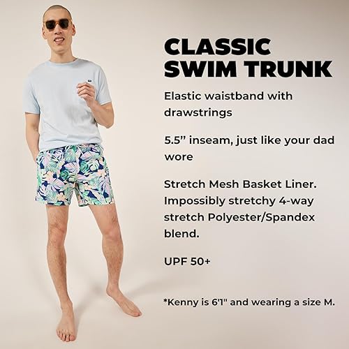 CHUBBIES MEN'S 4-WAY STRETCH SWIM TRUNKS - 5.5" BEACH SHORTS WITH ELASTIC WAIST AND DRAWSTRING