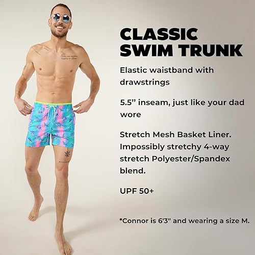 CHUBBIES MEN'S SWIM TRUNKS: 4-WAY STRETCH BEACH SHORTS WITH ELASTIC WAISTBAND