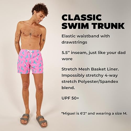 CHUBBIES MEN'S SWIM TRUNKS - 4-WAY STRETCH BEACH SHORTS, ELASTIC WAIST, DRAWSTRING