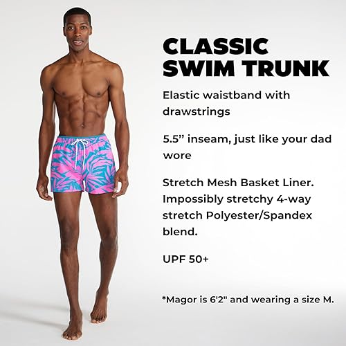 CHUBBIES MEN'S SWIM TRUNKS: 4-WAY STRETCH BEACH SHORTS WITH ELASTIC WAISTBAND AND MESH LINING