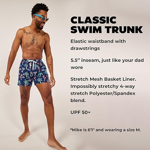 CHUBBIES MEN'S SWIM TRUNKS: 4-WAY STRETCH BEACH SHORTS WITH ELASTIC WAIST - 5.5" INSEAM