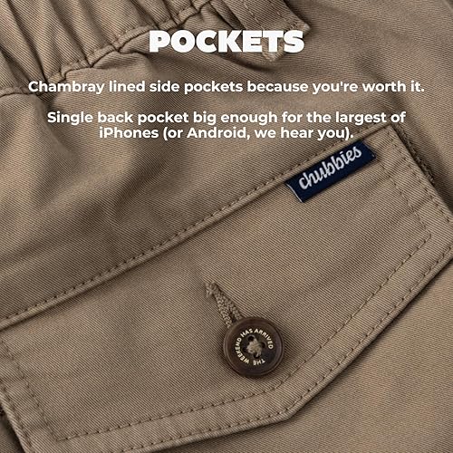CHUBBIES MEN'S 5.5 INCH CHINO SHORTS: CASUAL ELASTIC WAISTBAND, POCKETS, STRETCH COTTON