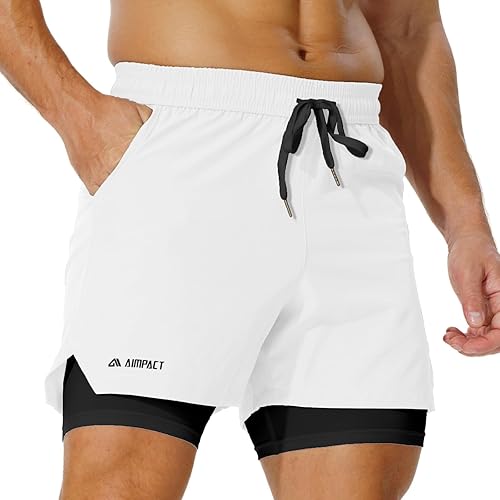 AIMPACT MEN'S 2-IN-1 COMPRESSION GYM SHORTS WITH PHONE POCKETS - 7 INCH