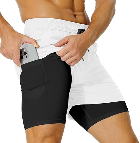 AIMPACT MEN'S 2-IN-1 COMPRESSION GYM SHORTS WITH PHONE POCKETS - 7 INCH