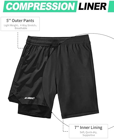 AIMPACT MEN'S 2-IN-1 COMPRESSION GYM SHORTS WITH PHONE POCKETS - 7 INCH