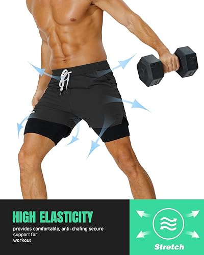 AIMPACT MEN'S 2-IN-1 COMPRESSION GYM SHORTS WITH PHONE POCKETS - 7 INCH