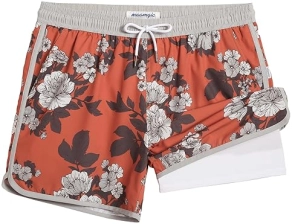 Baohui Vintage 80s 90s Men's Swim Trunks with Compression Liner - Quick Dry Beach Swimwear