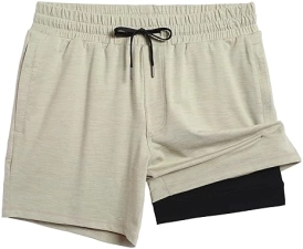 Baohui Maamgic Men's 2-in-1 Running Shorts with Zip Pockets, Quick Dry Gym & Workout Athletic Shorts
