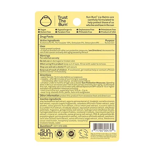 SUN BUM SPF 30 LIP BALM VARIETY PACK - COCONUT, BANANA, WATERMELON - MOISTURIZING VEGAN FORMULA - UVA/UVB PROTECTION - 0.15 OZ, 3 CT