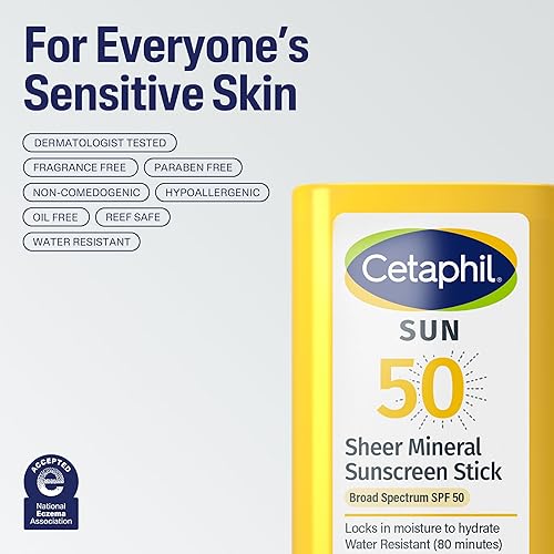 GALDERMA CETAPHIL SHEER MINERAL SUNSCREEN STICK SPF 50 FOR FACE & BODY, 0.5OZ
