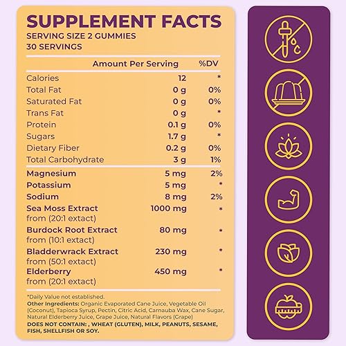 TRUESEAMOSS IMMUNE-BOOSTING SEA MOSS ELDERBERRY GUMMIES FOR ALL AGES - MADE IN USA - 60 VEGAN GUMMIES