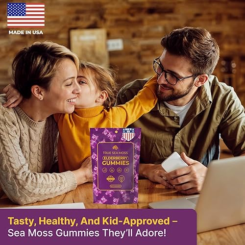 TRUESEAMOSS IMMUNE-BOOSTING SEA MOSS ELDERBERRY GUMMIES FOR ALL AGES - MADE IN USA - 60 VEGAN GUMMIES