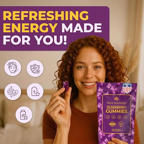 TRUESEAMOSS IMMUNE-BOOSTING SEA MOSS ELDERBERRY GUMMIES FOR ALL AGES - MADE IN USA - 60 VEGAN GUMMIES
