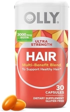 OLLY Ultra Strength Hair Softgels - Hair Health Supplement with Biotin, Keratin, Vitamin D, B12 - 30-Day Supply