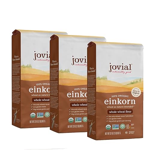 JOVIAL ORGANIC EINKORN WHOLE WHEAT FLOUR - HIGH PROTEIN BREAD BAKING FLOUR - NON-GMO, GLYPHOSATE FREE - 2 LB, 3 PACK