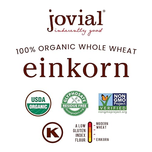 JOVIAL ORGANIC EINKORN WHOLE WHEAT FLOUR - HIGH PROTEIN BREAD BAKING FLOUR - NON-GMO, GLYPHOSATE FREE - 2 LB, 3 PACK