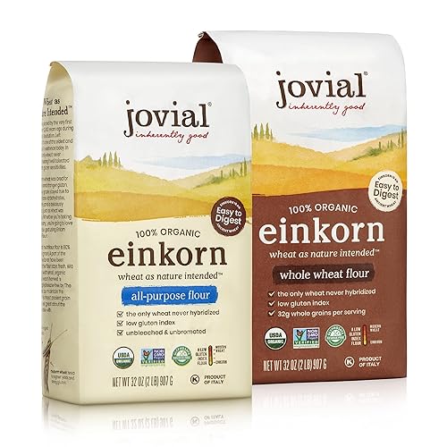 JOVIAL ORGANIC EINKORN WHOLE WHEAT & ALL-PURPOSE FLOUR - SOURDOUGH BREAD BAKING, HIGH PROTEIN, NON-GMO - 32 OZ, 2 PACK