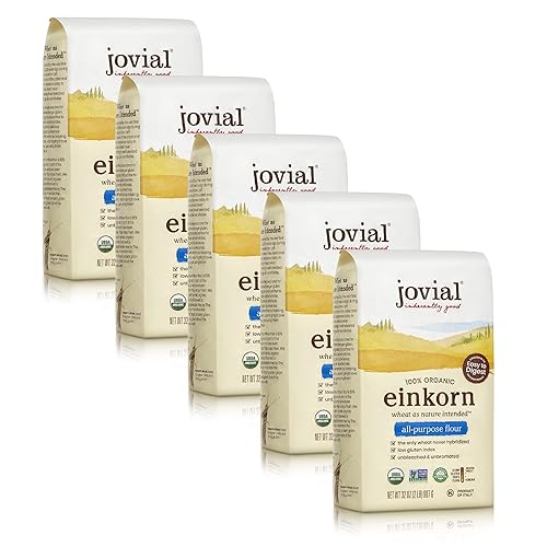 JOVIAL ORGANIC EINKORN UNBLEACHED ALL PURPOSE FLOUR FOR SOURDOUGH BAKING - HIGH PROTEIN, NON-GMO, GLYPHOSATE FREE - 32 OZ, PACK OF 5"