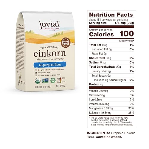JOVIAL ORGANIC EINKORN UNBLEACHED ALL PURPOSE FLOUR FOR SOURDOUGH BAKING - HIGH PROTEIN, NON-GMO, GLYPHOSATE FREE - 32 OZ, PACK OF 5"