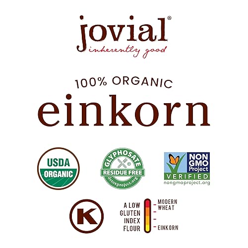 JOVIAL ORGANIC EINKORN UNBLEACHED ALL PURPOSE FLOUR FOR SOURDOUGH BAKING - HIGH PROTEIN, NON-GMO, GLYPHOSATE FREE - 32 OZ, PACK OF 5"