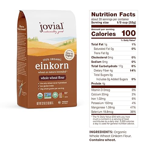 JOVIAL ORGANIC EINKORN WHOLE WHEAT FLOUR FOR SOURDOUGH BREAD BAKING - HIGH PROTEIN, NON-GMO, 32 OZ