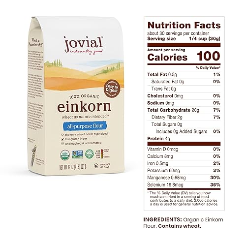 JOVIAL ORGANIC EINKORN UNBLEACHED ALL PURPOSE FLOUR FOR SOURDOUGH BREAD - HIGH PROTEIN, NON-GMO, 10 PACK - 32 OZ