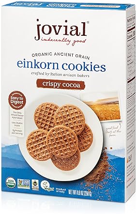 JOVIAL ORGANIC EINKORN COCOA COOKIES - VEGAN, HIGH PROTEIN, FAIR TRADE, ALL NATURAL, LOW CARB, LOW SUGAR - 8.8 OZ