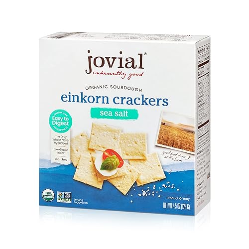 JOVIAL ORGANIC SOURDOUGH EINKORN SEA SALT CRACKERS - CHEESE PLATTER SNACK, USDA ORGANIC - 4.5 OZ