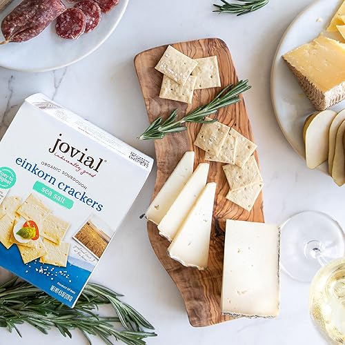 JOVIAL ORGANIC SOURDOUGH EINKORN SEA SALT CRACKERS - CHEESE PLATTER SNACK, USDA ORGANIC - 4.5 OZ