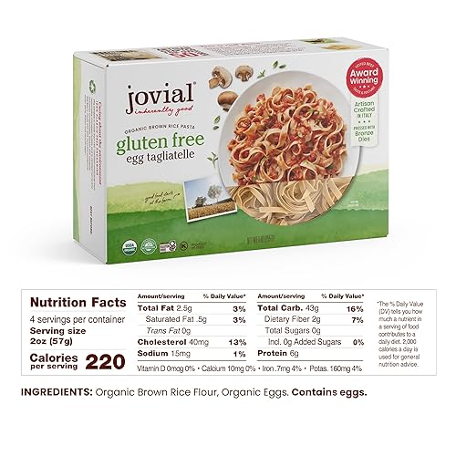 JOVIAL ORGANIC WHOLE GRAIN BROWN RICE TAGLIATELLE PASTA - GLUTEN-FREE, DAIRY-FREE, MADE IN ITALY - 9 OZ