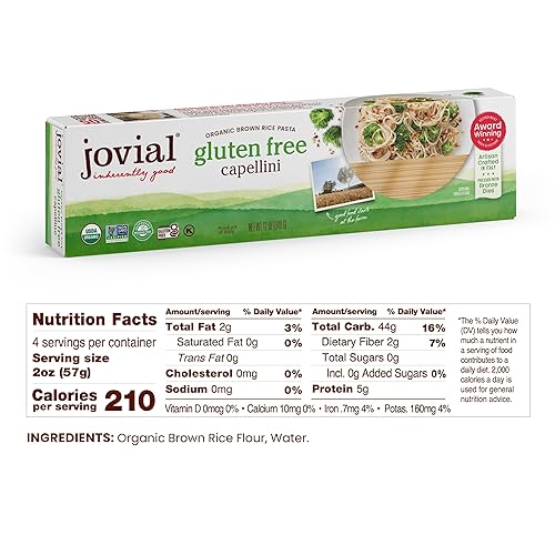 JOVIAL ORGANIC WHOLE GRAIN BROWN RICE CAPELLINI PASTA - GLUTEN FREE, DAIRY FREE, MADE IN ITALY - 12 OZ, 12 PACK