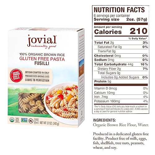 JOVIAL ORGANIC BROWN RICE FUSILLI PASTA: 100% GLUTEN-FREE