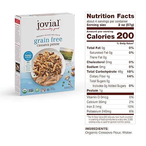 JOVIAL ORGANIC GRAIN-FREE CASSAVA PENNE RIGATE PASTA - GLUTEN-FREE, PALEO, NON-GMO - 8 OZ, 3 PACK