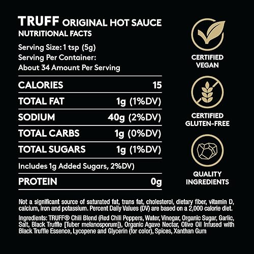 TRUFF ORIGINAL BLACK TRUFFLE HOT SAUCE 6 OZ - GOURMET SAUCE WITH CHILI PEPPERS, TRUFFLE OIL & AGAVE NECTAR