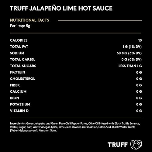TRUFF JALAPEñO LIME HOT SAUCE 6 OZ. WITH BLACK TRUFFLES & JALAPEñO PEPPERS