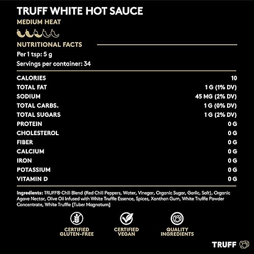 TRUFF WHITE TRUFFLE HOT SAUCE - GOURMET BLEND WITH CHILI PEPPERS AND WHITE TRUFFLE OIL, 6 OZ