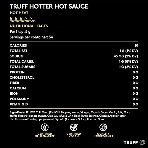 TRUFF HABANERO BLACK TRUFFLE HOT SAUCE, SPICY GOURMET SAUCE WITH JALAPEñO & RED CHILI PEPPERS, 6 OZ.