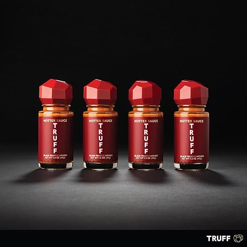 TRUFF HOTTER SAUCE MINI SET - BLACK TRUFFLE & CHILI PEPPERS, 4-PACK TRAVEL BOTTLES, GIFT FOR HOT SAUCE FANS
