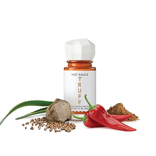 TRUFF WHITE TRUFFLE HOT SAUCE MINI SET - 4 PACK, PORTABLE TRAVEL BOTTLES WITH RED CHILI PEPPERS, CORIANDER - PERFECT GIFT FOR HOT SAUCE ENTHUSIASTS (6 OZ)