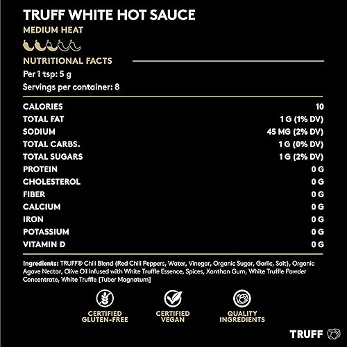 TRUFF WHITE TRUFFLE HOT SAUCE MINI SET - 4 PACK, PORTABLE TRAVEL BOTTLES WITH RED CHILI PEPPERS, CORIANDER - PERFECT GIFT FOR HOT SAUCE ENTHUSIASTS (6 OZ)
