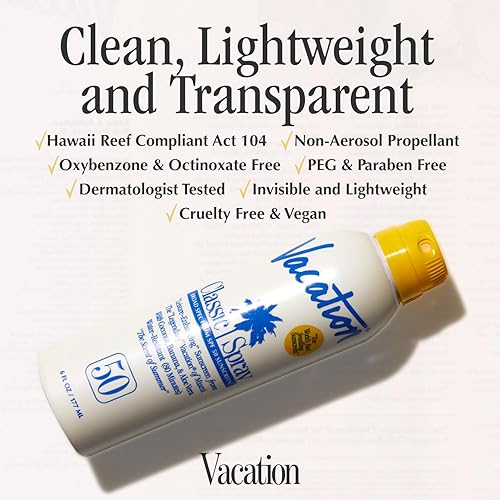 VACATION CLASSIC SUNSCREEN SPRAY, WATER-RESISTANT, LIGHTWEIGHT, VEGAN, 6 FL. OZ. - PACK OF 3