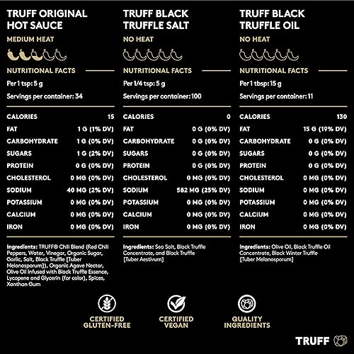 TRUFF BLACK TRUFFLE STARTER PACK: HOT SAUCE, OIL, SEA SALT - AROMATIC FLAVOR TRIO (3-PACK)
