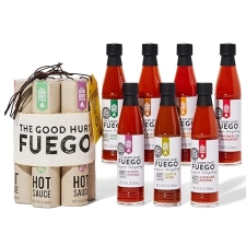 Thoughtfully Good Hurt Fuego Hot Sauce Gift Set: Sampler Pack of 7 Exotic Flavors from Around the World
