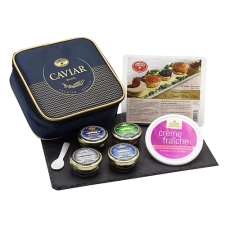 OLMA Regal Caviar Gift Set - 4 oz (112g) of Premium Fresh Roe Fish Eggs with Kaluga Royal, Siberian Osetra Aurora, Hackleback, White Sturgeon, Spoon & Blinis