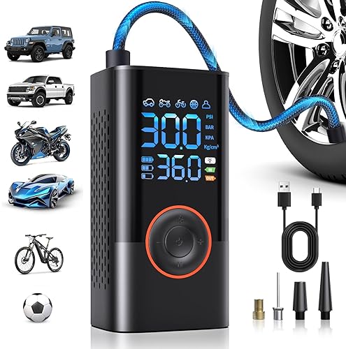 PORTABLE CORDLESS MINI AIR PUMP WITH DIGITAL GAUGE 150PSI - FAST INFLATION & AUTO SHUTOFF - FOR CARS, MOTORCYCLES, BIKES