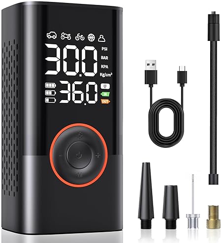 PORTABLE CORDLESS MINI AIR PUMP WITH DIGITAL GAUGE 150PSI - FAST INFLATION & AUTO SHUTOFF - FOR CARS, MOTORCYCLES, BIKES