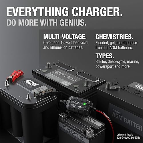 NOCO GENIUS2: SMART BATTERY CHARGER 2A FOR LEAD-ACID & LITHIUM BATTERIES