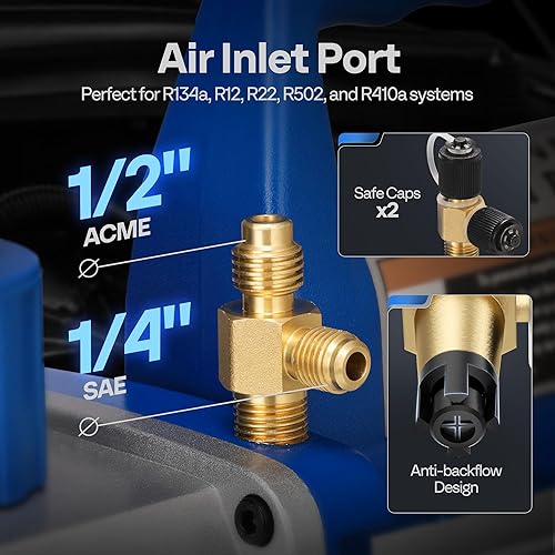 VIVOHOME 110V 1/3 HP AIR VACUUM PUMP + R134A AC MANIFOLD GAUGE SET KIT FOR HVAC - ETL LISTED