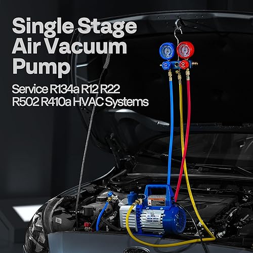 VIVOHOME 110V 1/3 HP AIR VACUUM PUMP + R134A AC MANIFOLD GAUGE SET KIT FOR HVAC - ETL LISTED